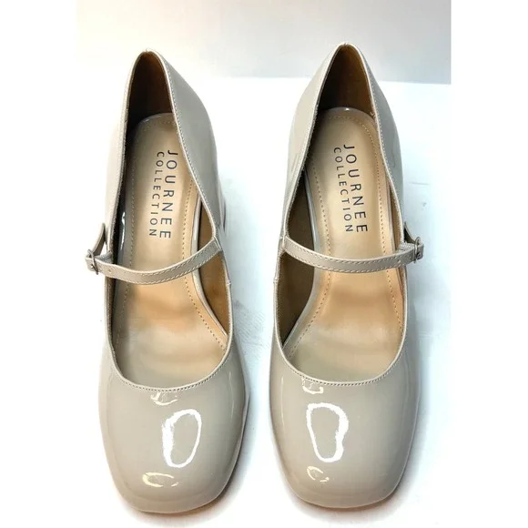 Journee Collection Women's Okenna Mary Jane Block Heel Pumps Grey Size 7.5W NWT - Picture 2 of 11